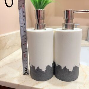 Elegant Gray and White Soap Dispenser Set